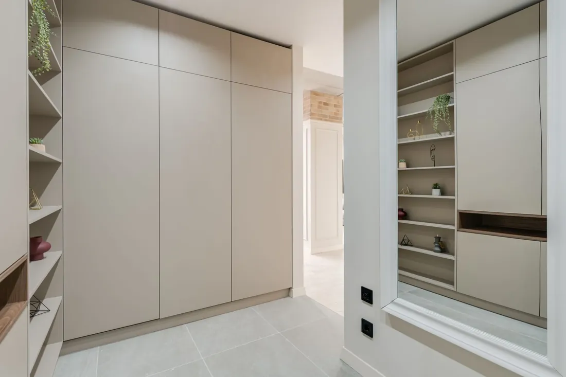 Painted fitted wardrobes with handleless doors