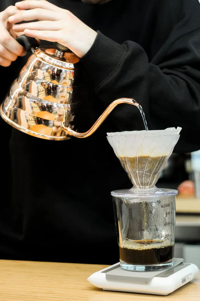 Pour over brewing into a glass server
