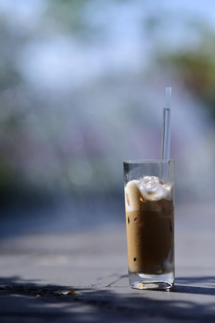 Iced latte in a tall glass