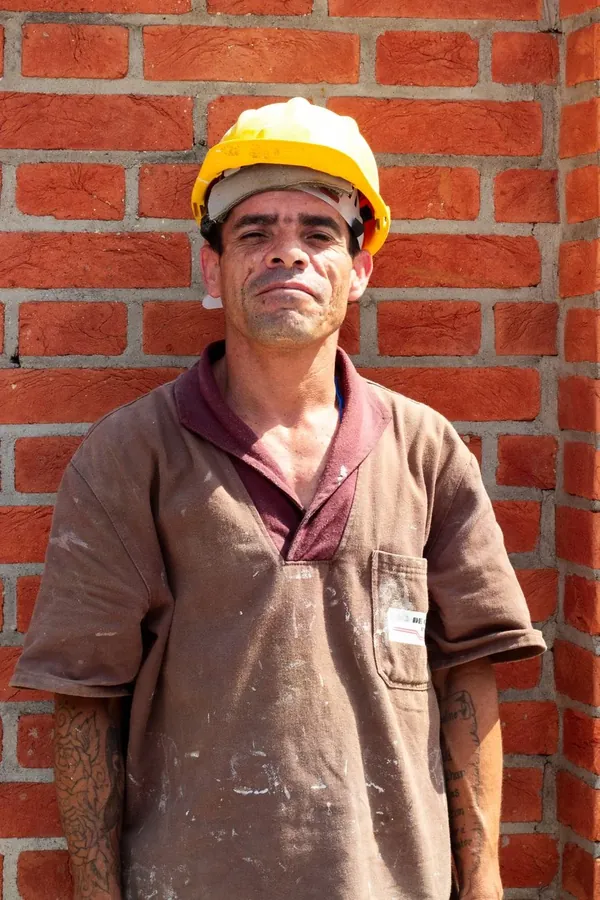 Neil Carver, site manager, in a hard hat