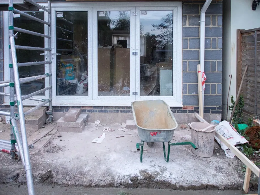 New bifold doors fitted before the patio is laid
