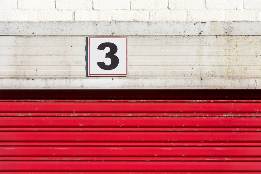 A red roller door