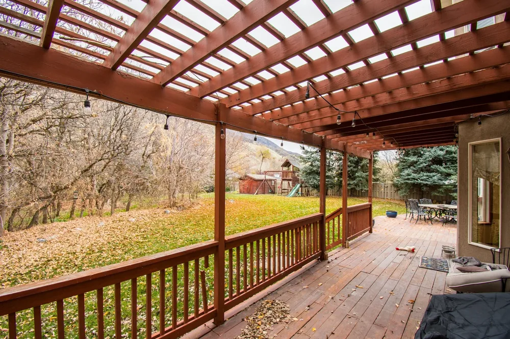 A cedar pergola over a deck