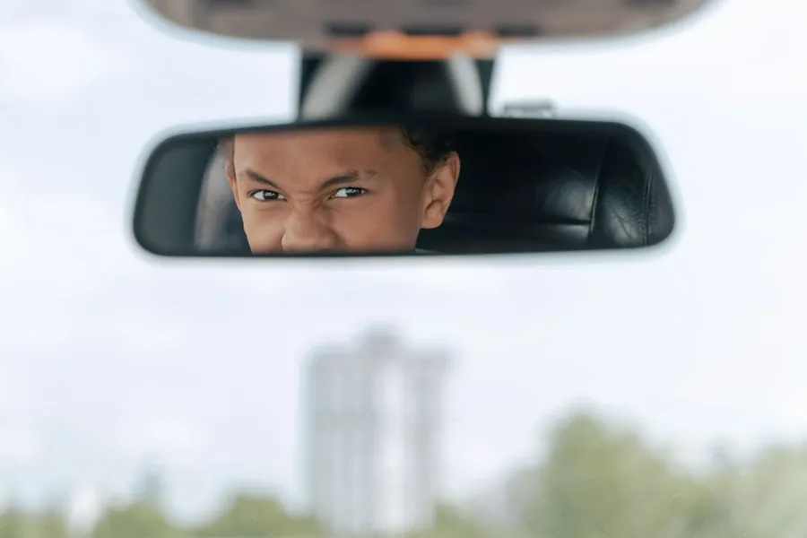 A learner's eyes in the rear view mirror