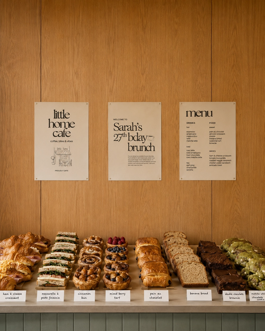 A catering spread of pastries and sandwiches