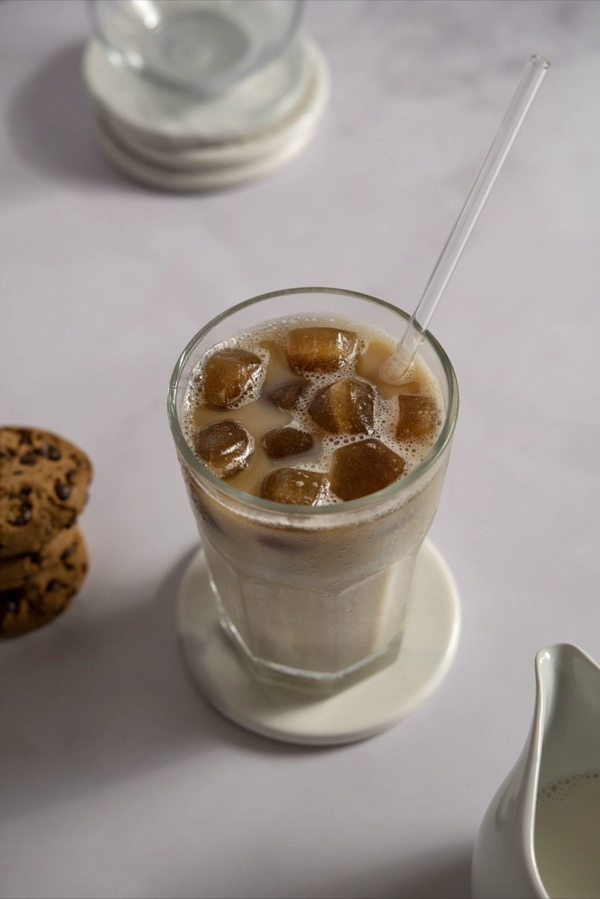 Iced flat white in a glass