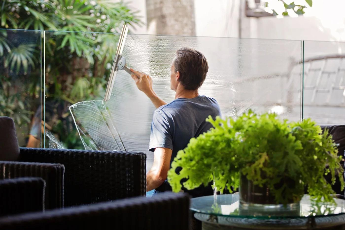 Glass doors and conservatory panes being cleaned