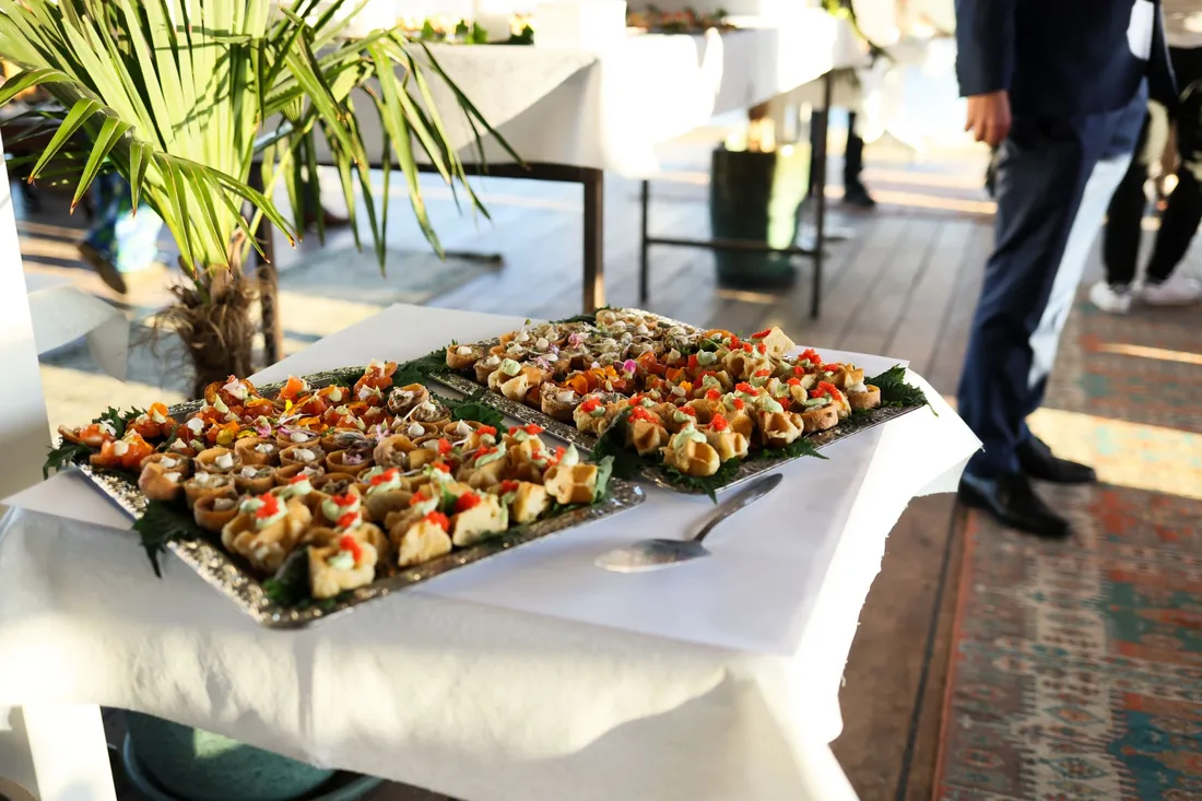 Trays of canapes laid out at a catered event