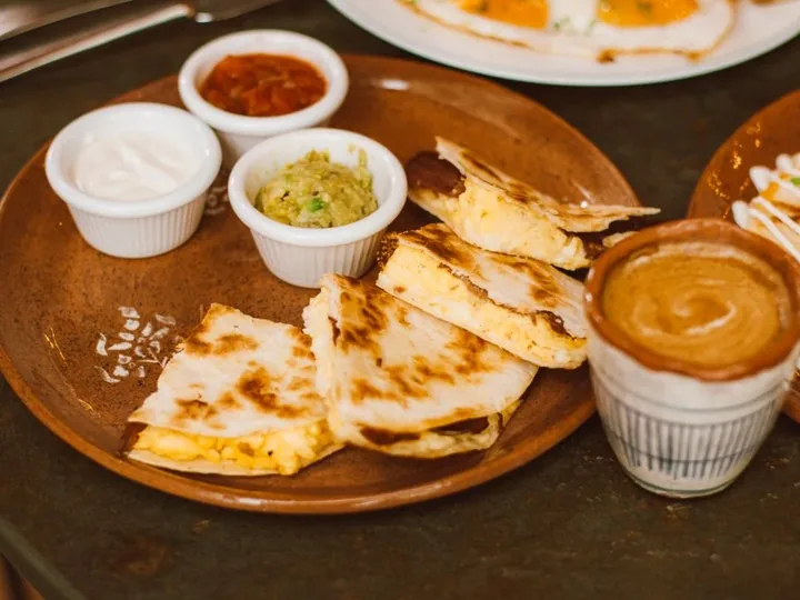Quesadilla wedges with three dips