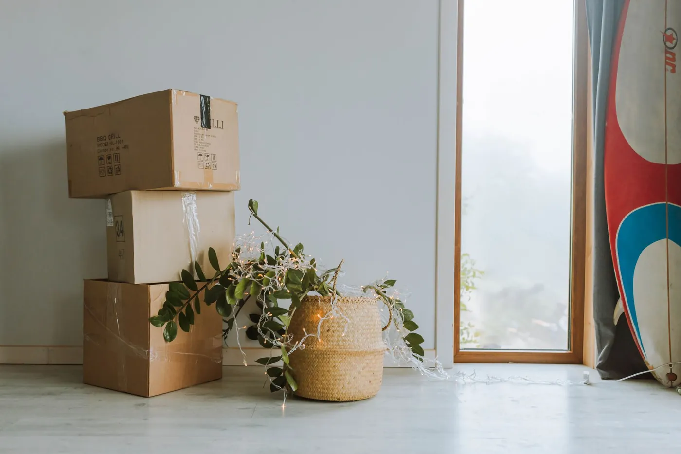 An empty room after a clearance, just a few boxes left