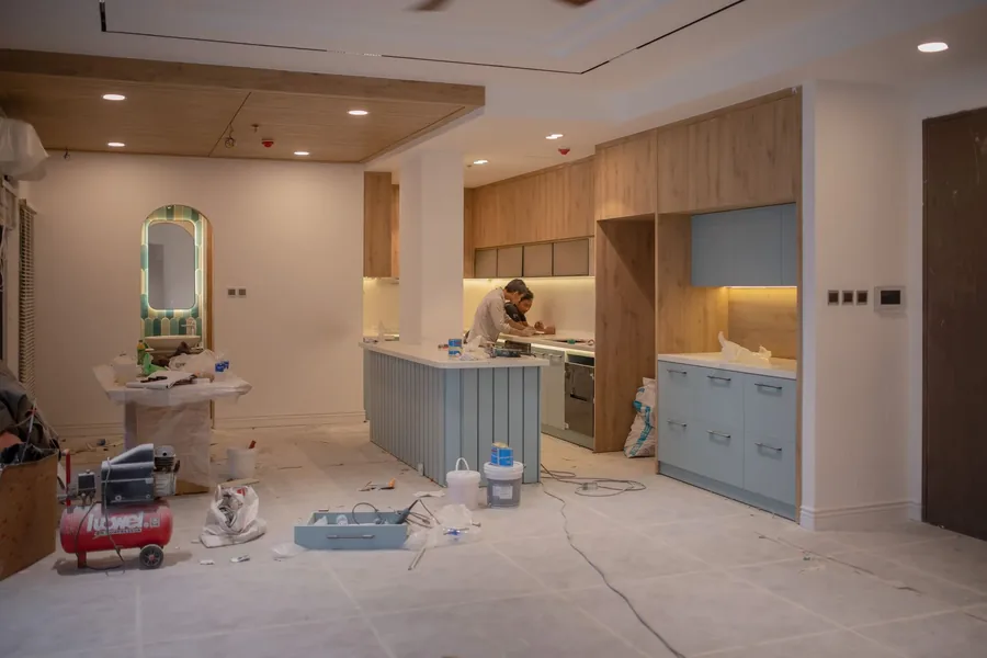 A kitchen part way through fitting