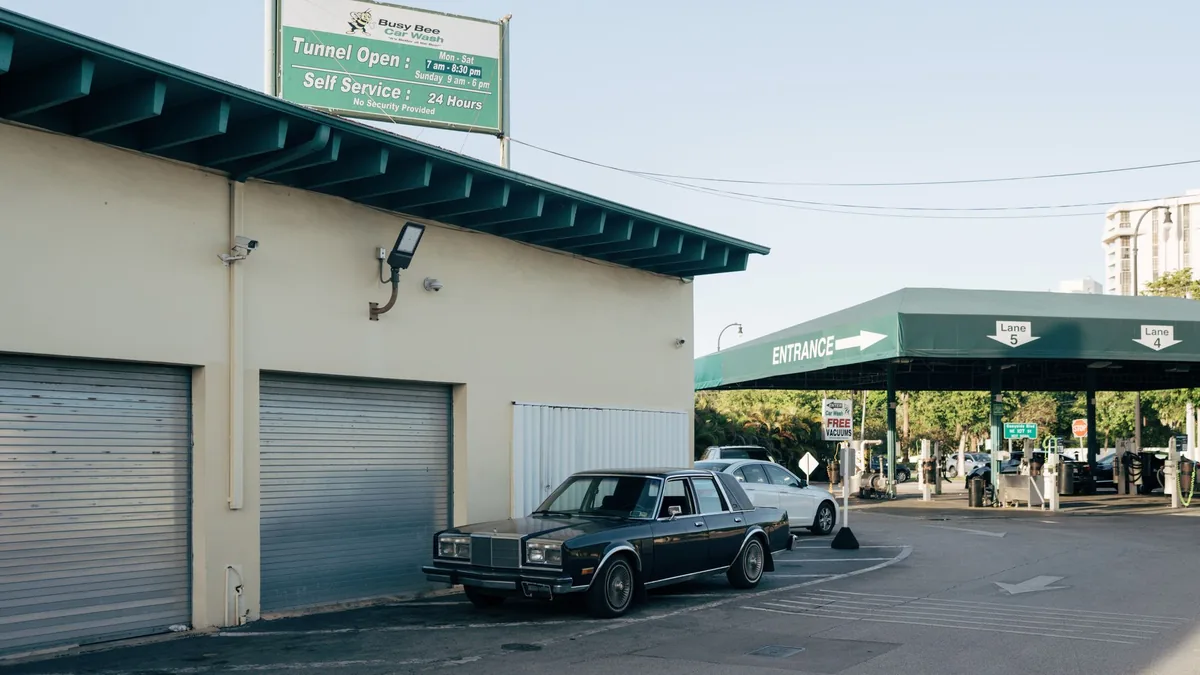 A forecourt on a bright Austin morning