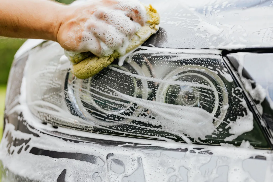 A foamed headlight being finished by hand
