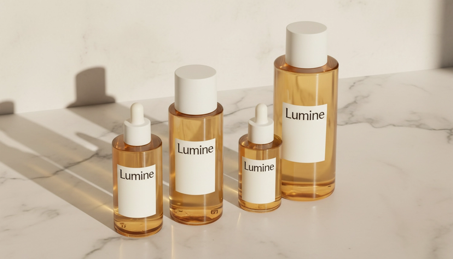 Lumine skincare products arranged on stone