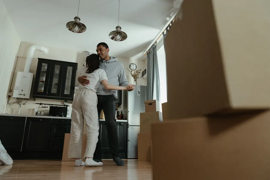 Boxes stacked in a hallway on move day