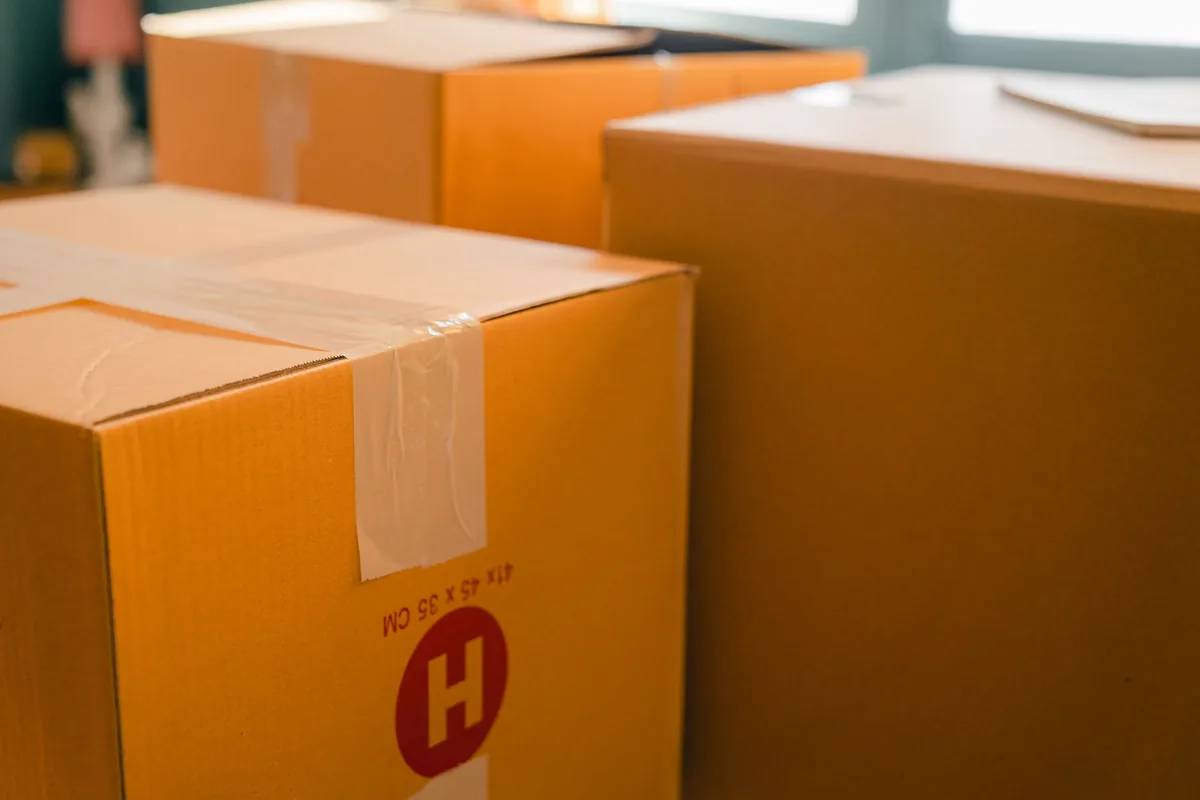 Stacked boxes ready for collection