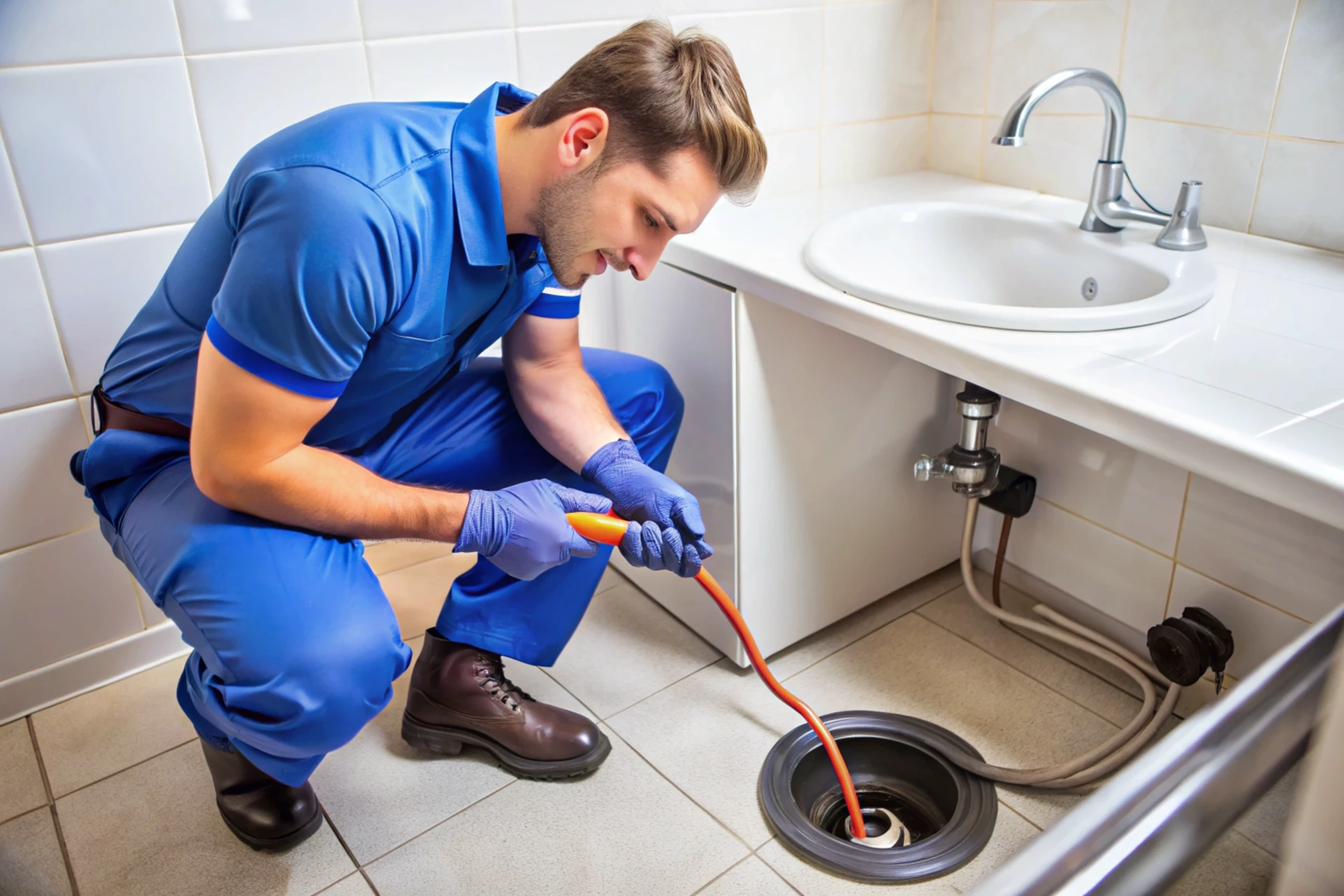 Drain being cleared with a hydro jetting hose