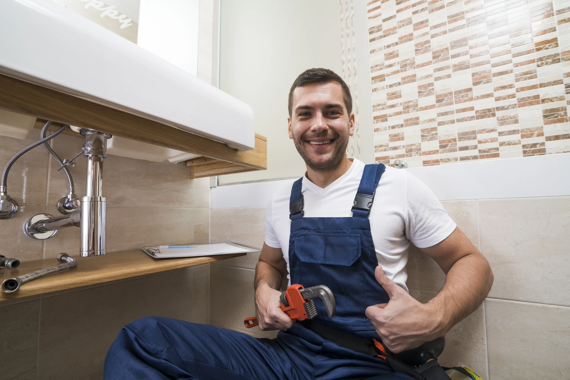 Bathroom fixtures being fitted during a remodel