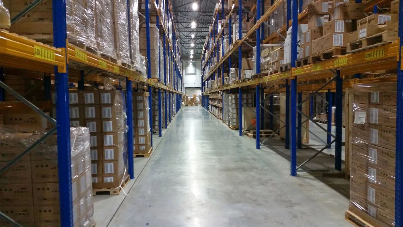 Racking and stored goods inside a facility