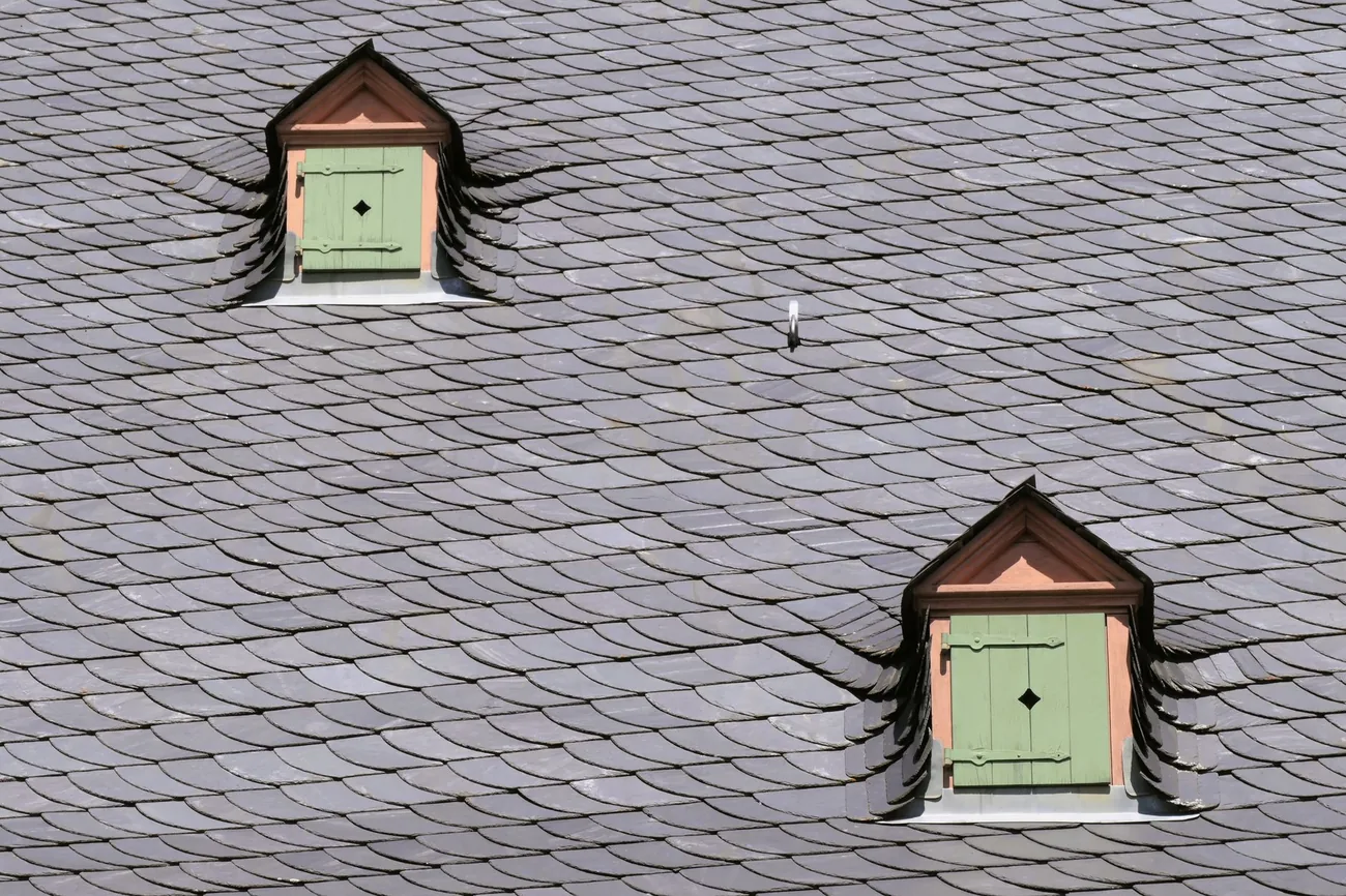 Slate roof with dormer windows