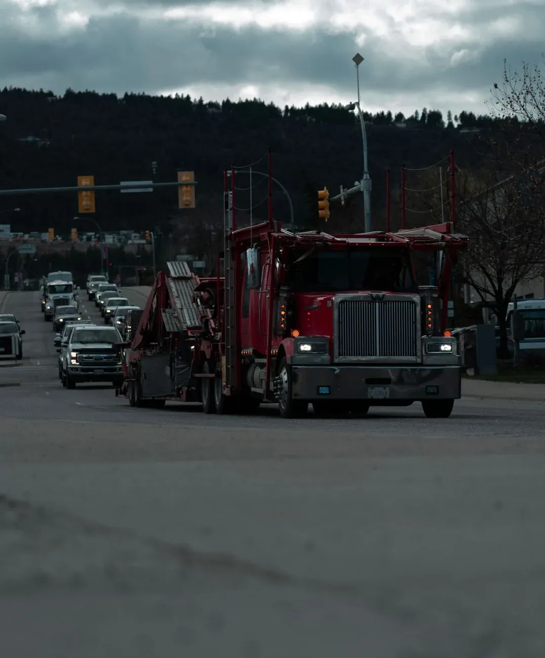 A heavy wrecker truck on a city street