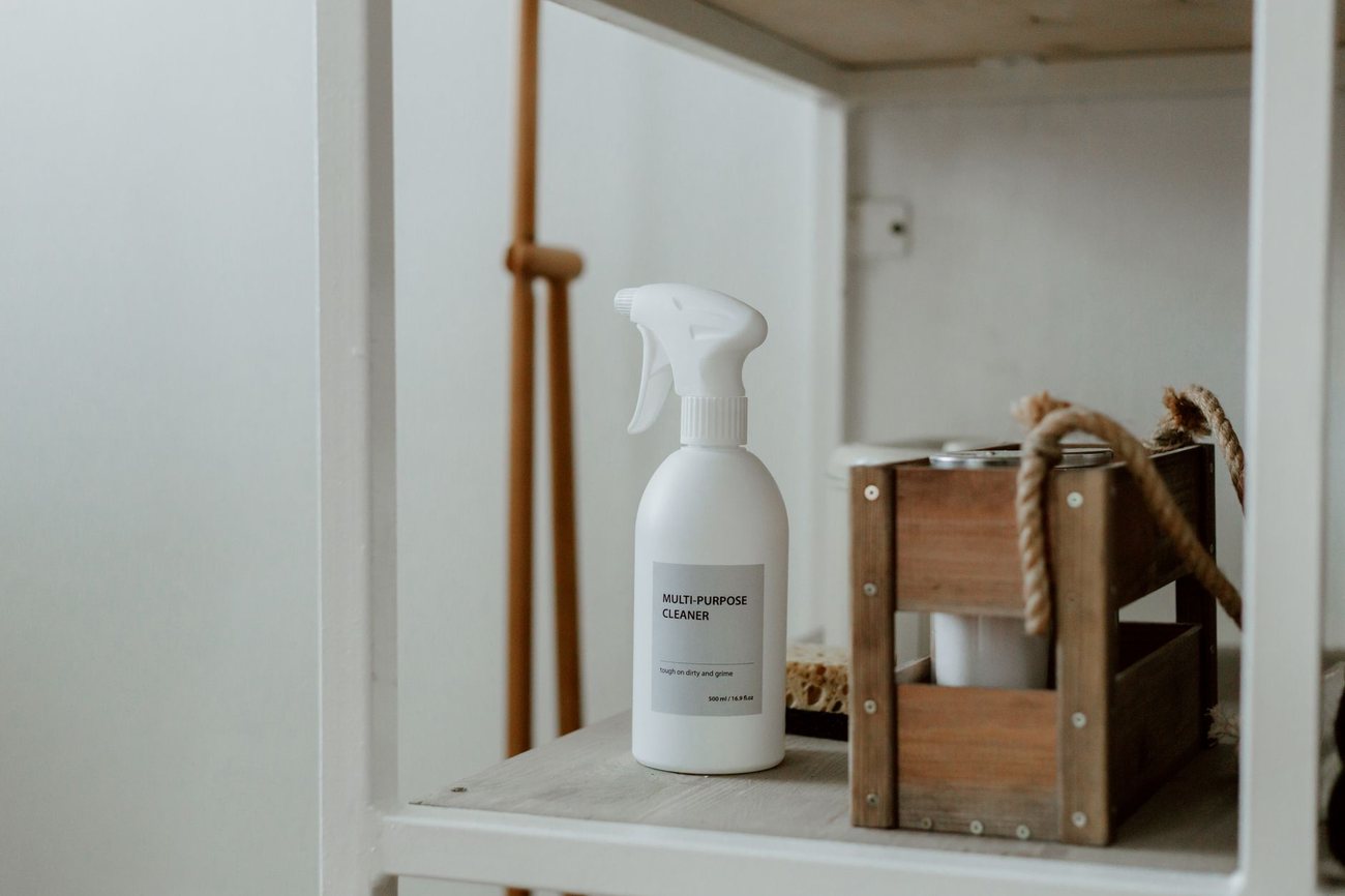 Cleaning products on a shelf